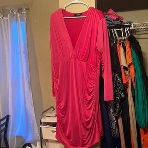 V neck pink dress